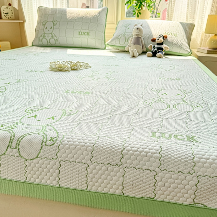 91家纺网 家纺一手货源 找家纺 爱屋及屋 2026新款冰豆豆提花凉席 草绿