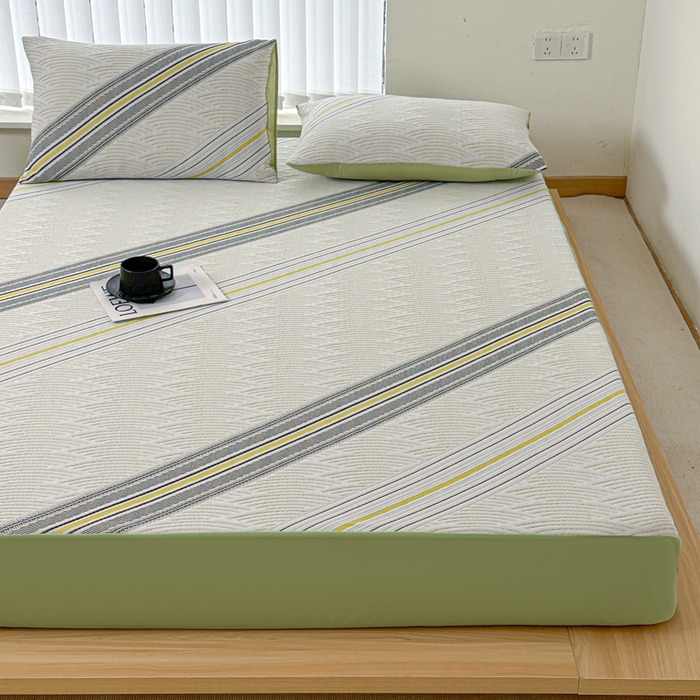 91家纺网 家纺一手货源 找家纺 柏薇 2026新款A类三层纱夹棉床笠 三层纱床笠-春竹