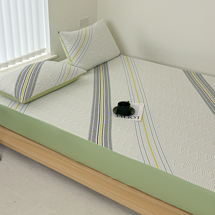 91家纺网 家纺一手货源 找家纺 柏薇 2026新款A类三层纱夹棉床笠 三层纱床笠-春竹