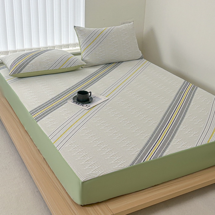 91家纺网 家纺一手货源 找家纺 柏薇 2026新款A类三层纱夹棉床笠 三层纱床笠-春竹