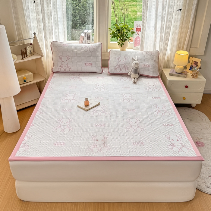 91家纺网 家纺一手货源 找家纺 爱屋及屋 2026新款冰豆豆提花凉席 粉玉