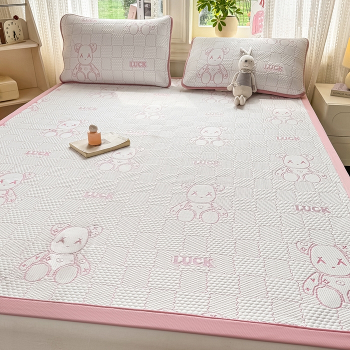 91家纺网 家纺一手货源 找家纺 爱屋及屋 2026新款冰豆豆提花凉席 粉玉