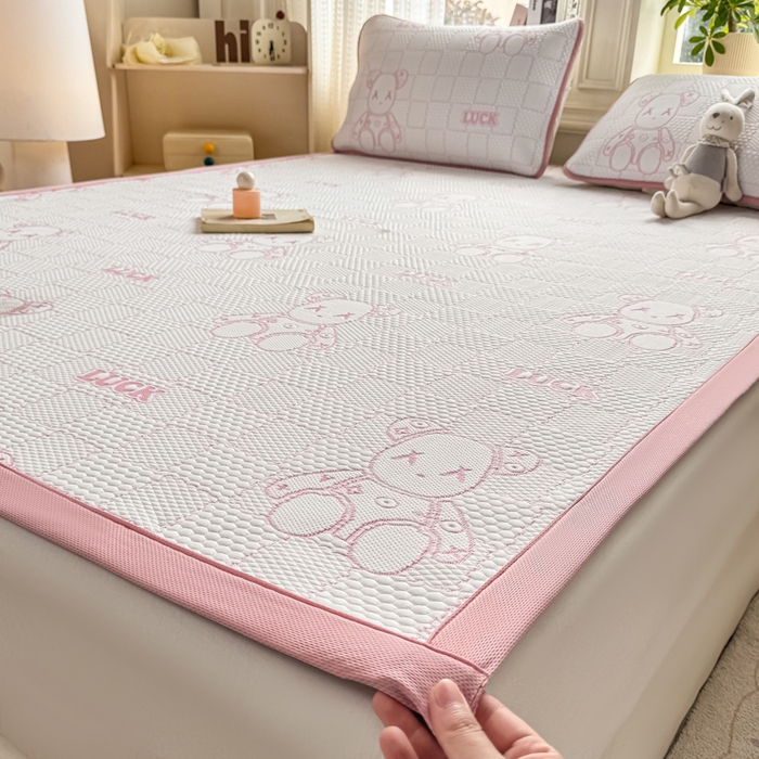 91家纺网 家纺一手货源 找家纺 爱屋及屋 2026新款冰豆豆提花凉席 粉玉