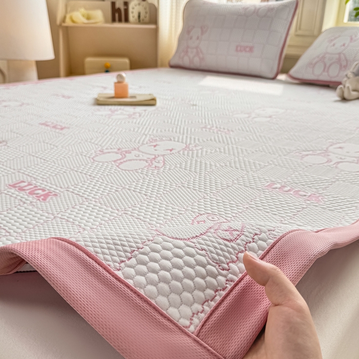 91家纺网 家纺一手货源 找家纺 爱屋及屋 2026新款冰豆豆提花凉席 粉玉