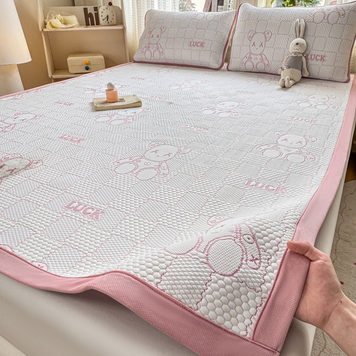 91家纺网 家纺一手货源 找家纺 爱屋及屋 2026新款冰豆豆提花凉席 粉玉