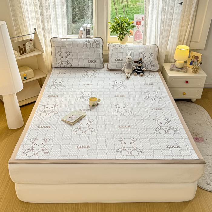 91家纺网 家纺一手货源 找家纺 爱屋及屋 2026新款冰豆豆提花凉席 卡其