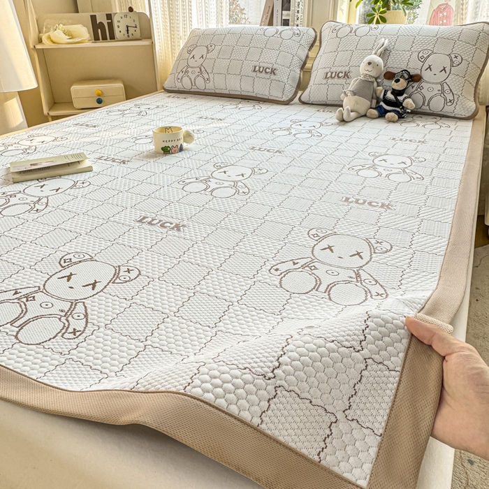 91家纺网 家纺一手货源 找家纺 爱屋及屋 2026新款冰豆豆提花凉席 卡其