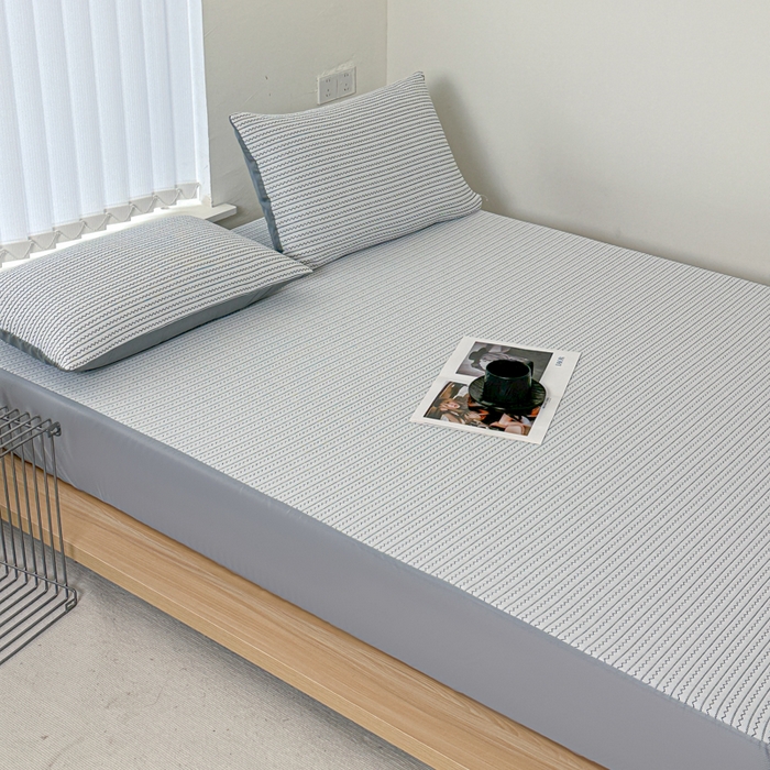 91家纺网 家纺一手货源 找家纺 柏薇 2026新款A类三层纱夹棉床笠 三层纱床笠-灵波