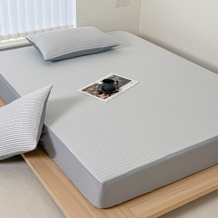 91家纺网 家纺一手货源 找家纺 柏薇 2026新款A类三层纱夹棉床笠 三层纱床笠-灵波