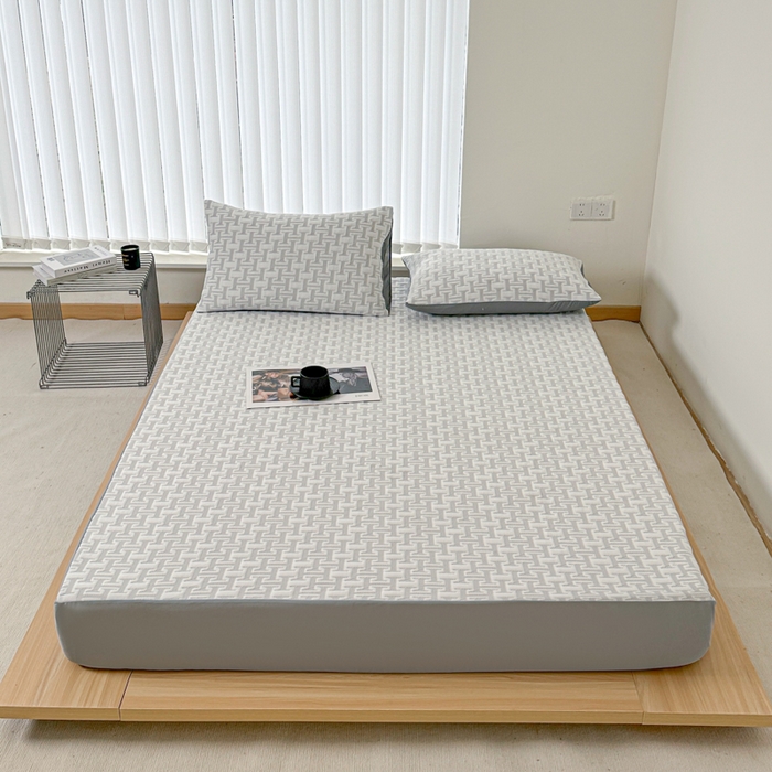 91家纺网 家纺一手货源 找家纺 柏薇 2026新款A类三层纱夹棉床笠 三层纱床笠-问夏