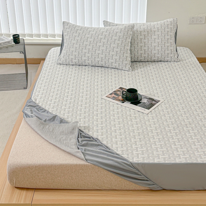 91家纺网 家纺一手货源 找家纺 柏薇 2026新款A类三层纱夹棉床笠 三层纱床笠-问夏