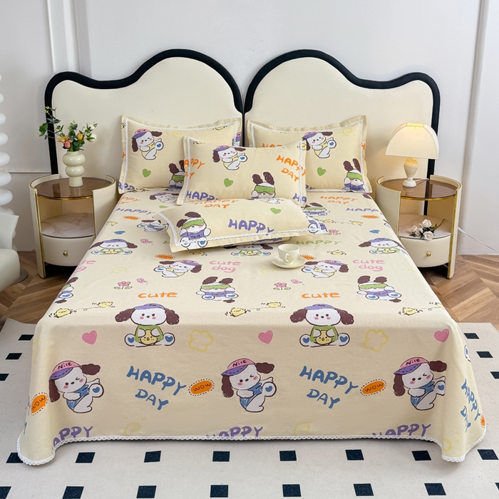 仟网汇 2026新款老粗布蕾丝花边凉席席子三件套（无纺布手提包装） 快乐小狗