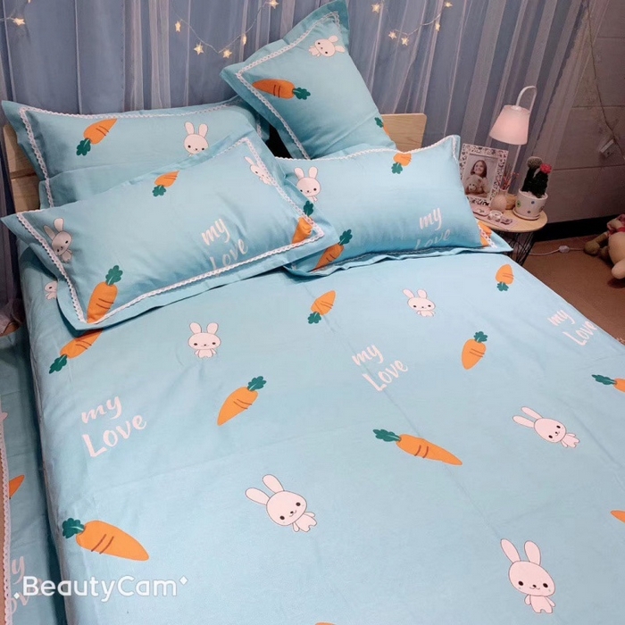 91家纺网 家纺一手货源 找家纺 仟网汇 2026新款老粗布蕾丝花边凉席席子三件套（无纺布手提包装） 胡萝卜蓝