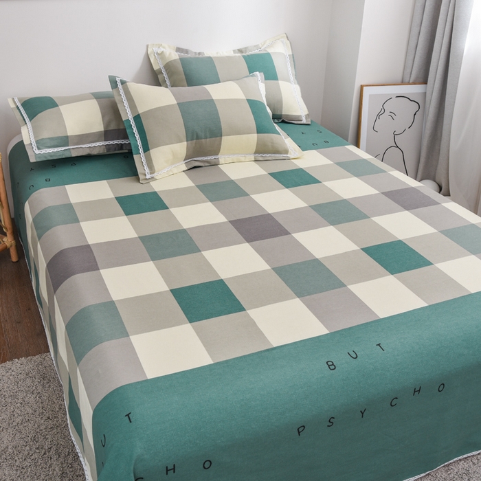 91家纺网 家纺一手货源 找家纺 仟网汇 2026新款老粗布蕾丝花边凉席席子三件套（无纺布手提包装） 绿格字母