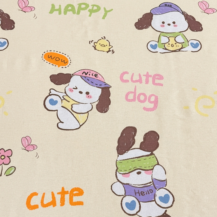 91家纺网 家纺一手货源 找家纺 仟网汇 2026新款老粗布蕾丝花边凉席席子三件套（无纺布手提包装） 快乐小狗