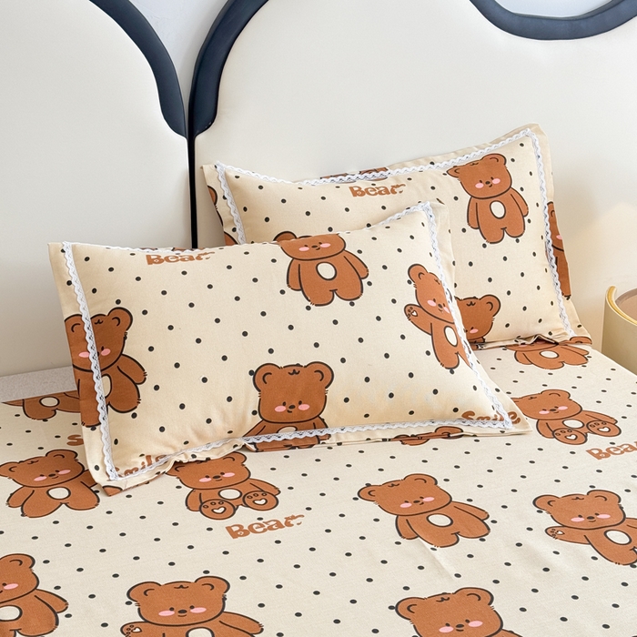 91家纺网 家纺一手货源 找家纺 仟网汇 2026新款老粗布蕾丝花边凉席席子三件套（无纺布手提包装） 波点萌熊