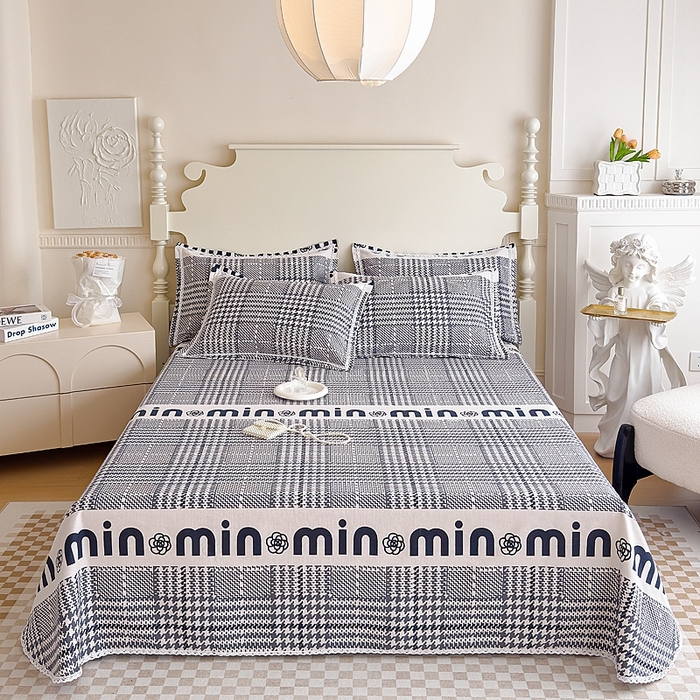 仟网汇 2026新款老粗布蕾丝花边凉席席子三件套（无纺布手提包装） 山茶花