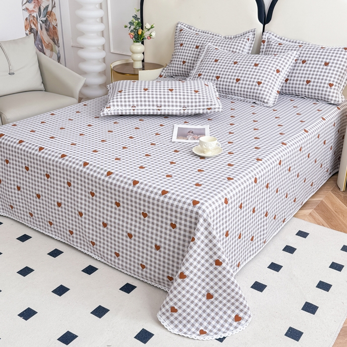 91家纺网 家纺一手货源 找家纺 仟网汇 2026新款老粗布蕾丝花边凉席席子三件套（无纺布手提包装） 格子爱心