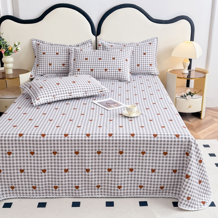 91家纺网 家纺一手货源 找家纺 仟网汇 2026新款老粗布蕾丝花边凉席席子三件套（无纺布手提包装） 格子爱心