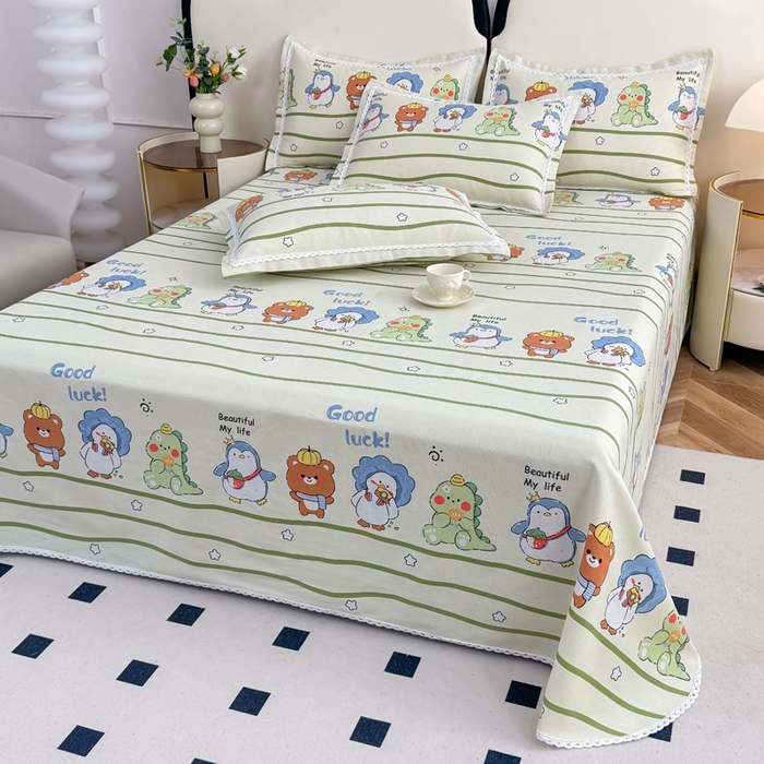 91家纺网 家纺一手货源 找家纺 仟网汇 2026新款老粗布蕾丝花边凉席席子三件套（无纺布手提包装） 动物园