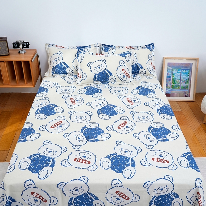 91家纺网 家纺一手货源 找家纺 仟网汇 2026新款老粗布蕾丝花边凉席席子三件套（无纺布手提包装） 泰迪熊