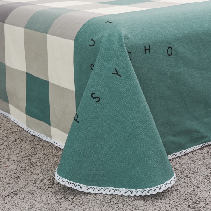 91家纺网 家纺一手货源 找家纺 仟网汇 2026新款老粗布蕾丝花边凉席席子三件套（无纺布手提包装） 绿格字母