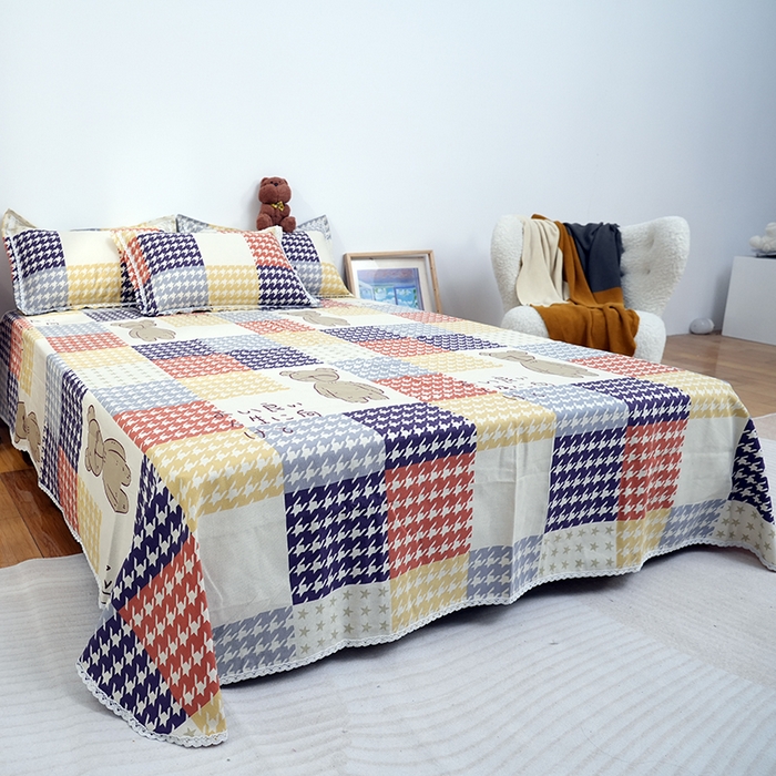 91家纺网 家纺一手货源 找家纺 仟网汇 2026新款老粗布蕾丝花边凉席席子三件套（无纺布手提包装） 向往熊