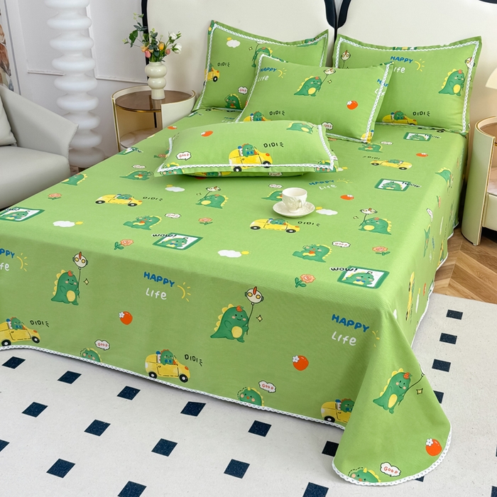 91家纺网 家纺一手货源 找家纺 仟网汇 2026新款老粗布蕾丝花边凉席席子三件套（无纺布手提包装） 恐龙家族