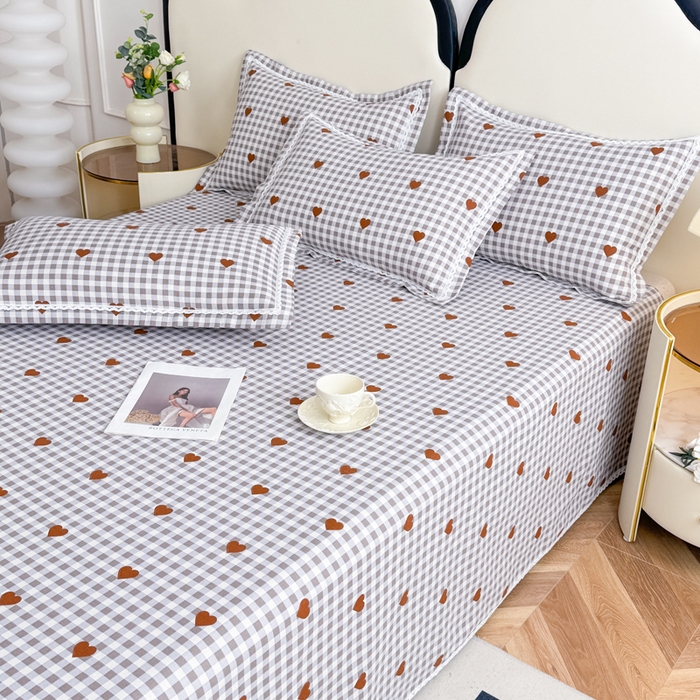 91家纺网 家纺一手货源 找家纺 仟网汇 2026新款老粗布蕾丝花边凉席席子三件套（无纺布手提包装） 格子爱心