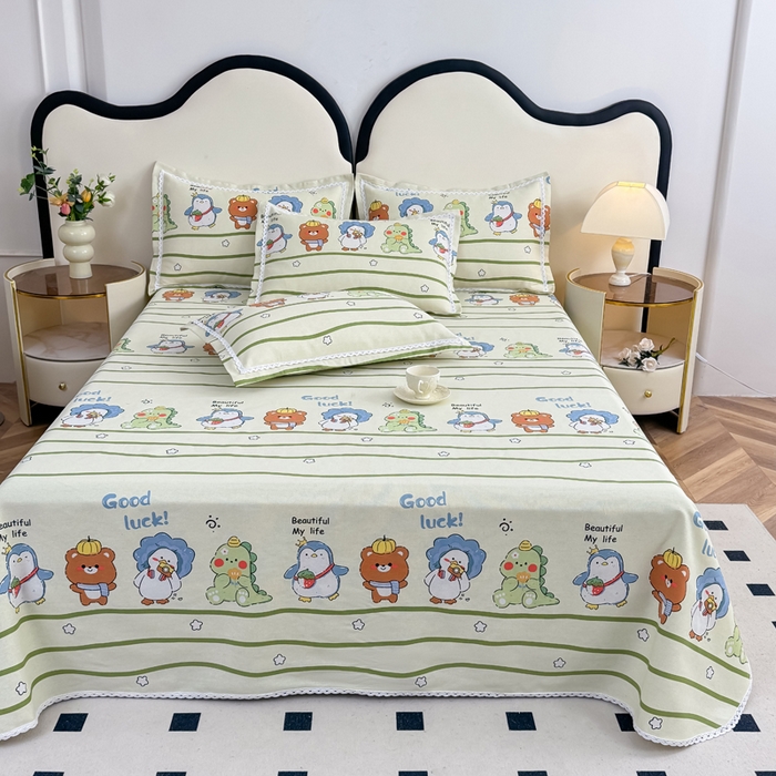 91家纺网 家纺一手货源 找家纺 仟网汇 2026新款老粗布蕾丝花边凉席席子三件套（无纺布手提包装） 动物园