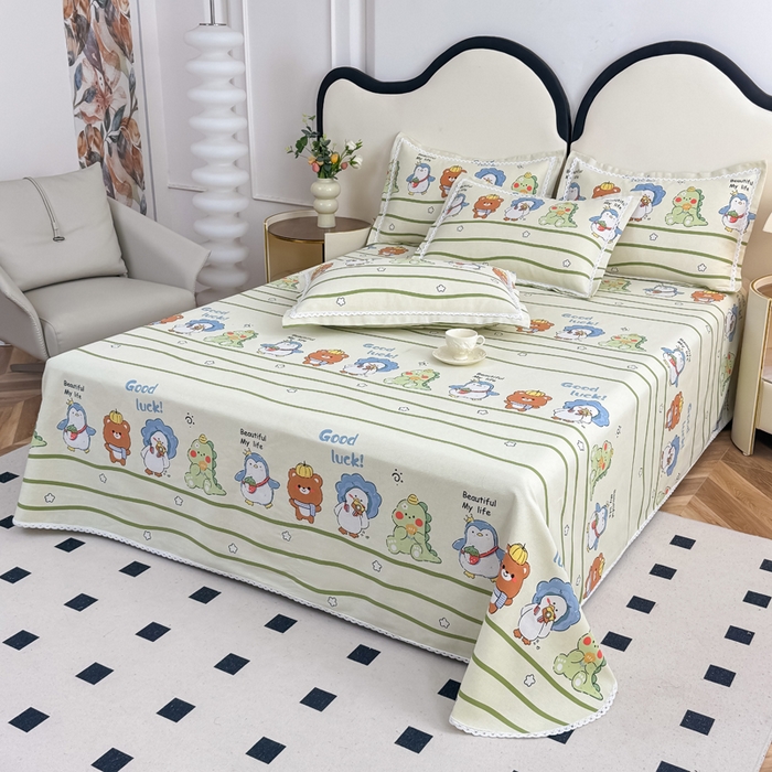 91家纺网 家纺一手货源 找家纺 仟网汇 2026新款老粗布蕾丝花边凉席席子三件套（无纺布手提包装） 动物园