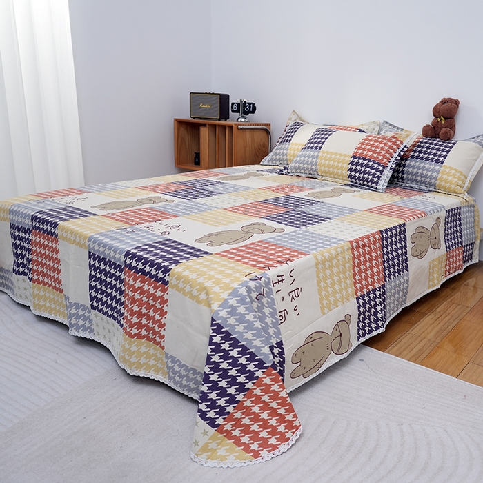 91家纺网 家纺一手货源 找家纺 仟网汇 2026新款老粗布蕾丝花边凉席席子三件套（无纺布手提包装） 向往熊