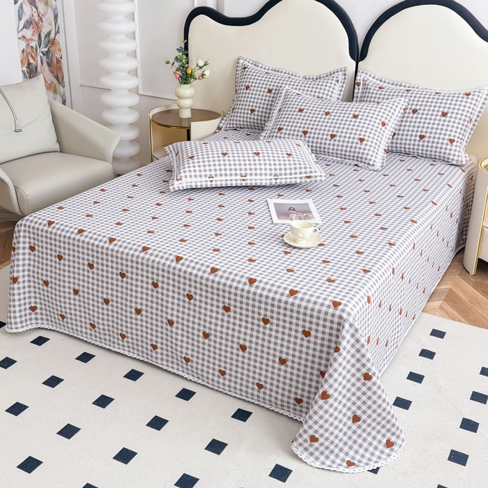 91家纺网 家纺一手货源 找家纺 仟网汇 2026新款老粗布蕾丝花边凉席席子三件套（无纺布手提包装） 格子爱心