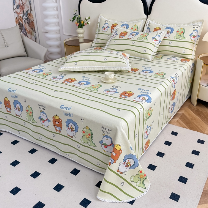 91家纺网 家纺一手货源 找家纺 仟网汇 2026新款老粗布蕾丝花边凉席席子三件套（无纺布手提包装） 动物园