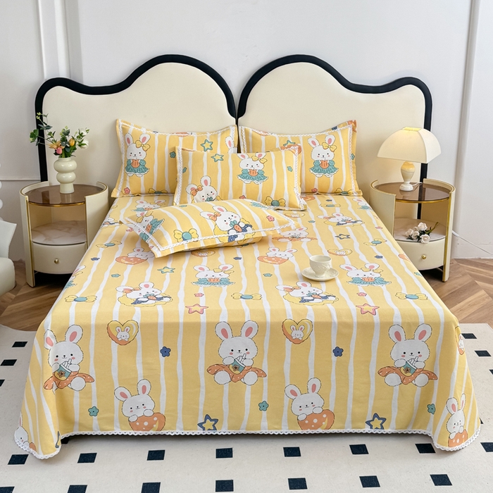 仟网汇 2026新款老粗布蕾丝花边凉席席子三件套（无纺布手提包装） 橙心兔