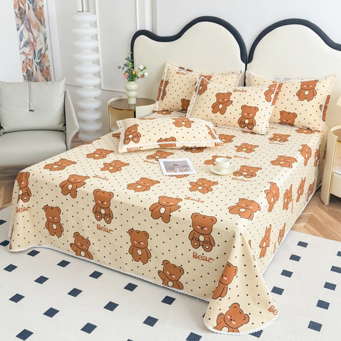 91家纺网 家纺一手货源 找家纺 仟网汇 2026新款老粗布蕾丝花边凉席席子三件套（无纺布手提包装） 波点萌熊