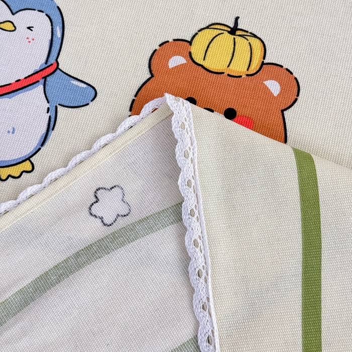 91家纺网 家纺一手货源 找家纺 仟网汇 2026新款老粗布蕾丝花边凉席席子三件套（无纺布手提包装） 动物园