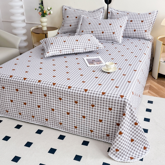 91家纺网 家纺一手货源 找家纺 仟网汇 2026新款老粗布蕾丝花边凉席席子三件套（无纺布手提包装） 格子爱心