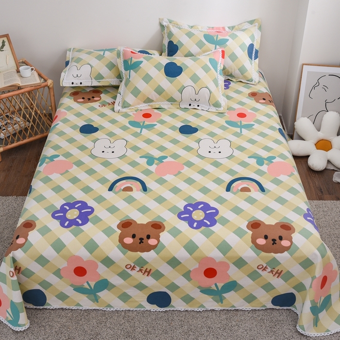 91家纺网 家纺一手货源 找家纺 仟网汇 2026新款老粗布蕾丝花边凉席席子三件套（无纺布手提包装） 彩虹熊