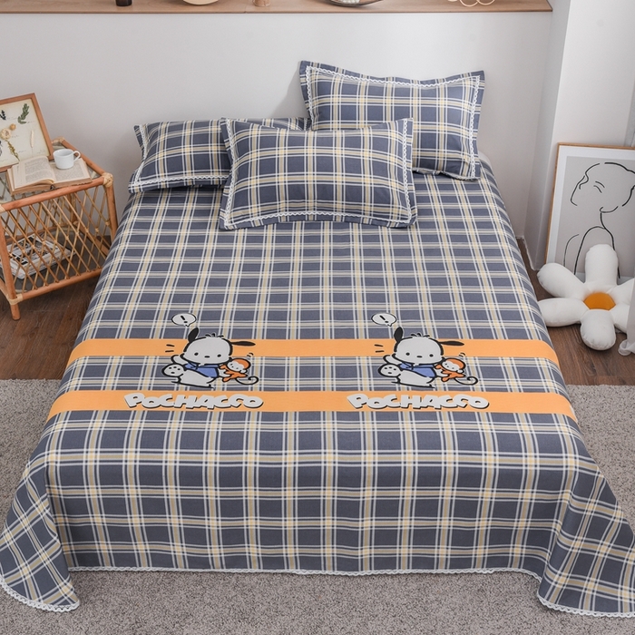 仟网汇 2026新款老粗布蕾丝花边凉席席子三件套（无纺布手提包装） 萌熊-灰格