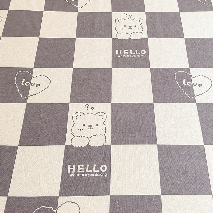 91家纺网 家纺一手货源 找家纺 仟网汇 2026新款老粗布蕾丝花边凉席席子三件套（无纺布手提包装） 棋盘熊