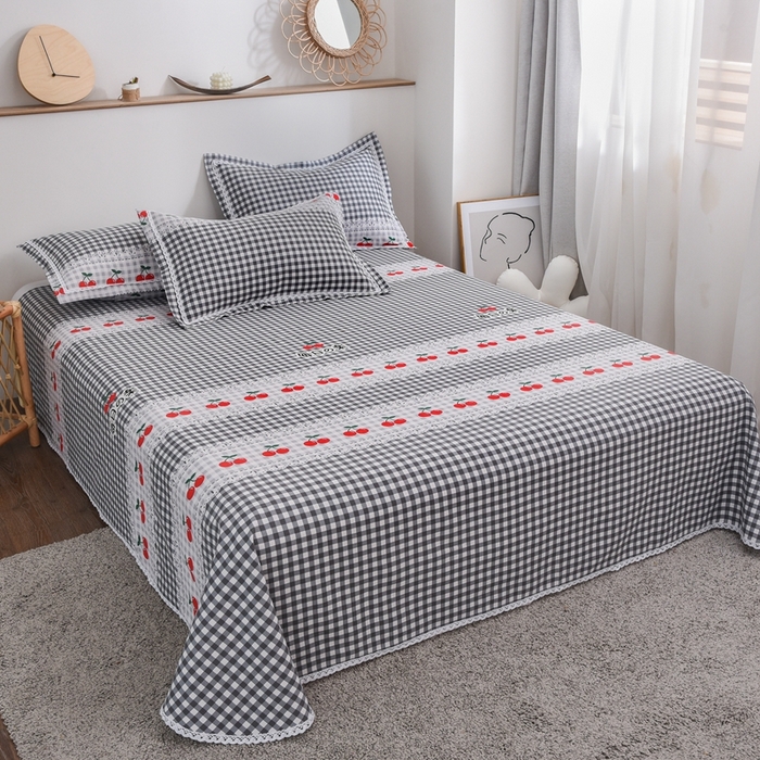 91家纺网 家纺一手货源 找家纺 仟网汇 2026新款老粗布蕾丝花边凉席席子三件套（无纺布手提包装） 樱桃