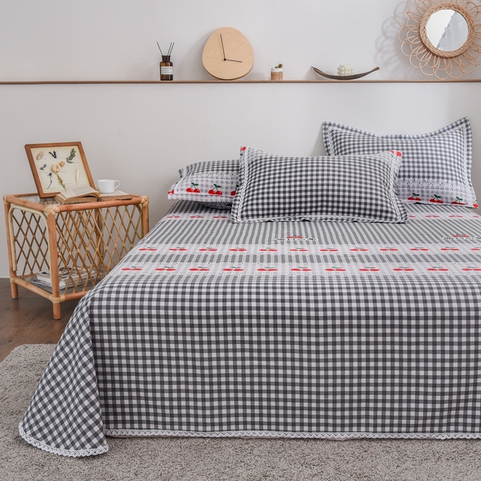 91家纺网 家纺一手货源 找家纺 仟网汇 2026新款老粗布蕾丝花边凉席席子三件套（无纺布手提包装） 樱桃