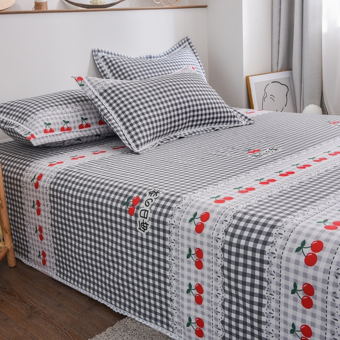 91家纺网 家纺一手货源 找家纺 仟网汇 2026新款老粗布蕾丝花边凉席席子三件套（无纺布手提包装） 樱桃