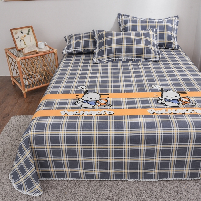 91家纺网 家纺一手货源 找家纺 仟网汇 2026新款老粗布蕾丝花边凉席席子三件套（无纺布手提包装） 萌熊-灰格