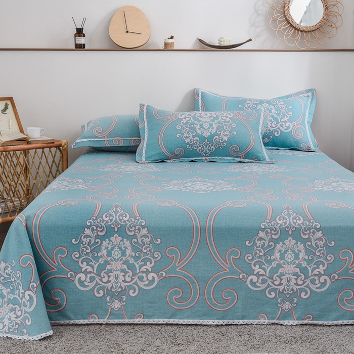 91家纺网 家纺一手货源 找家纺 仟网汇 2026新款老粗布蕾丝花边凉席席子三件套（无纺布手提包装） 欧式花