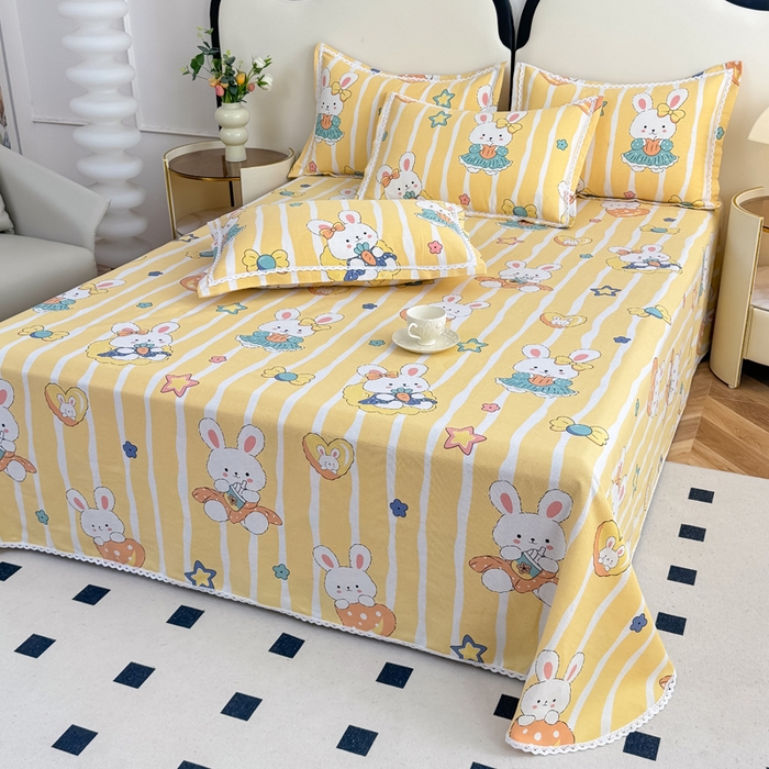 91家纺网 家纺一手货源 找家纺 仟网汇 2026新款老粗布蕾丝花边凉席席子三件套（无纺布手提包装） 橙心兔