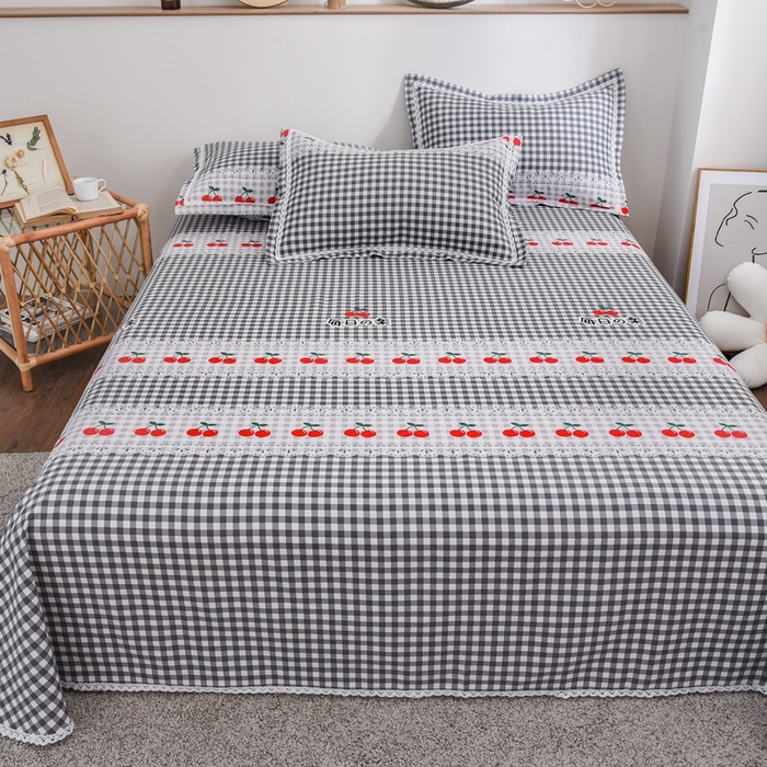 91家纺网 家纺一手货源 找家纺 仟网汇 2026新款老粗布蕾丝花边凉席席子三件套（无纺布手提包装） 樱桃