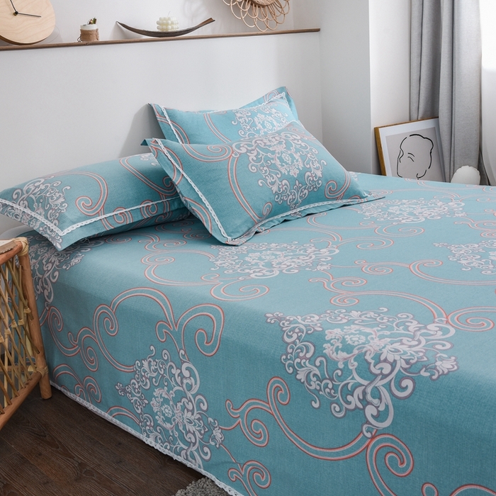 91家纺网 家纺一手货源 找家纺 仟网汇 2026新款老粗布蕾丝花边凉席席子三件套（无纺布手提包装） 欧式花