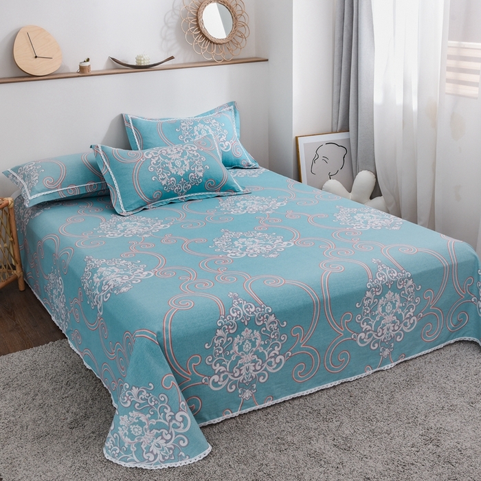 91家纺网 家纺一手货源 找家纺 仟网汇 2026新款老粗布蕾丝花边凉席席子三件套（无纺布手提包装） 欧式花